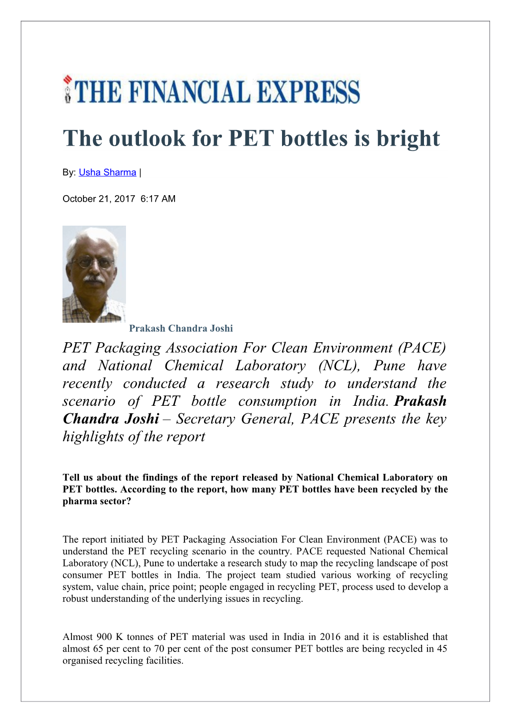 The Outlook for PET Bottles Is Bright