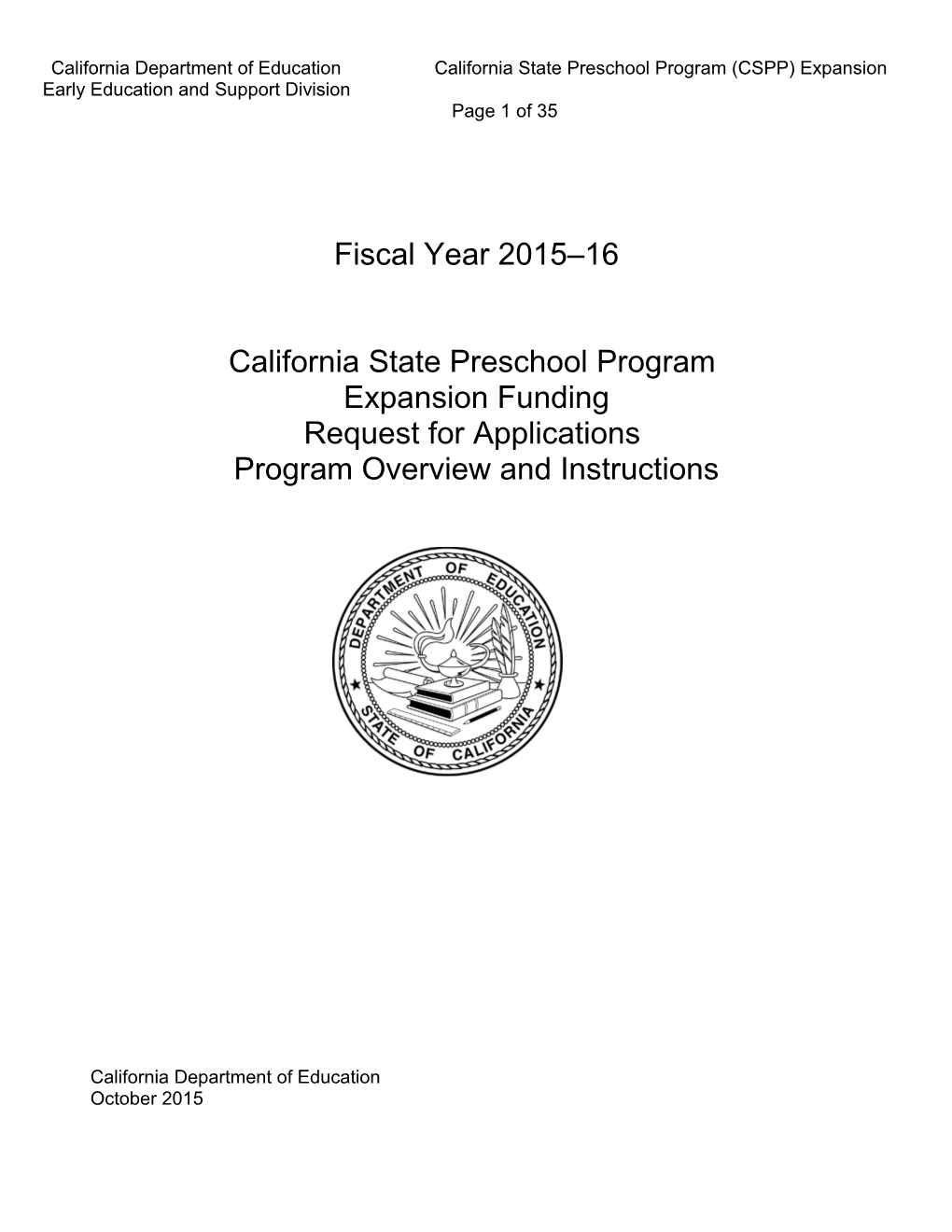 CSPP Expansion RFA 2015-16 - Child Development (CA Dept of Education)