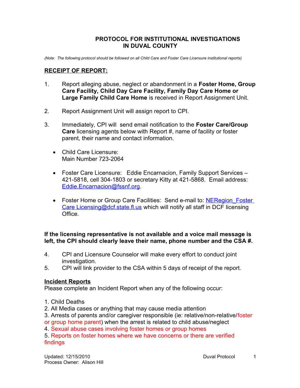 Draft Protocol for Institutional Reports Updated Dec 2010