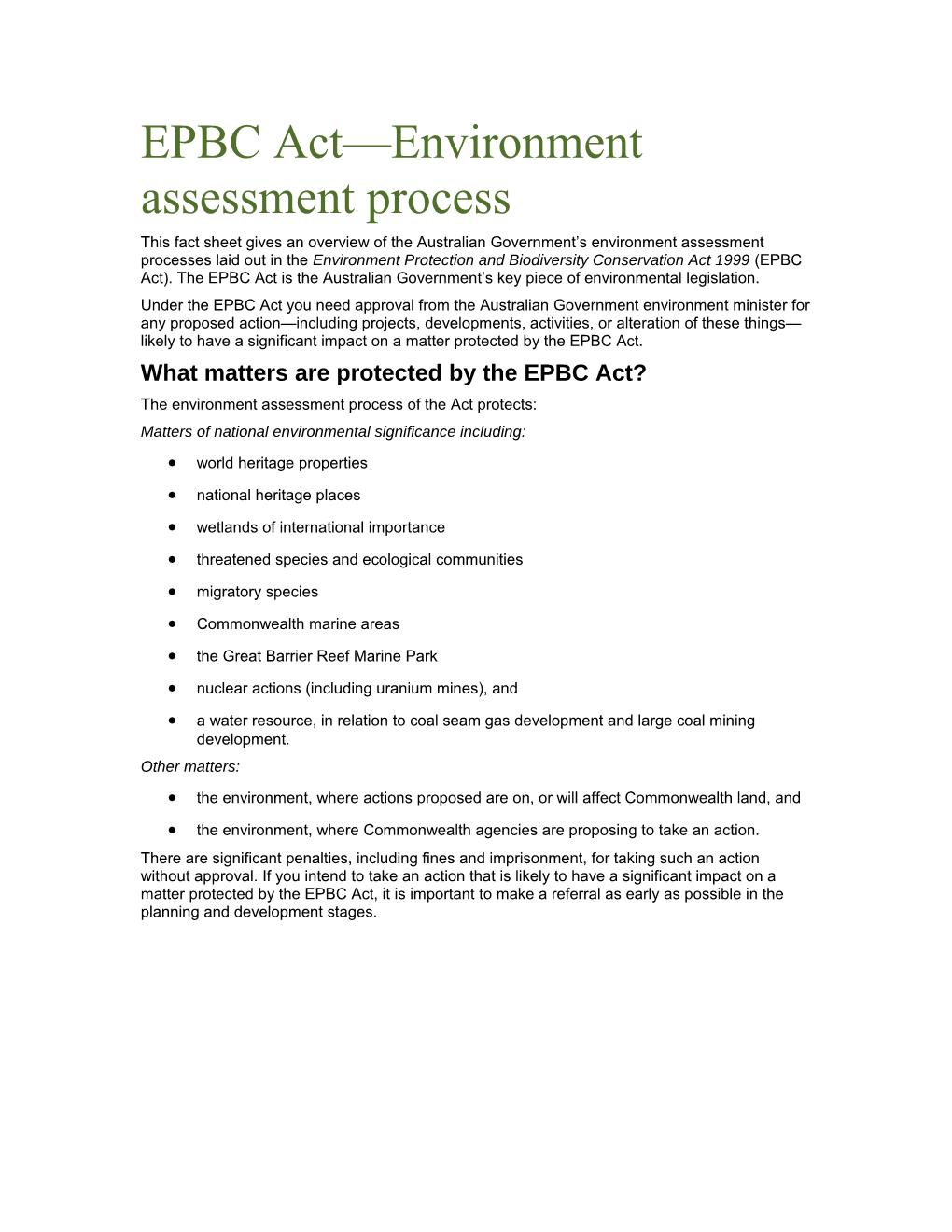 EPBC Act Environment Assessment Process