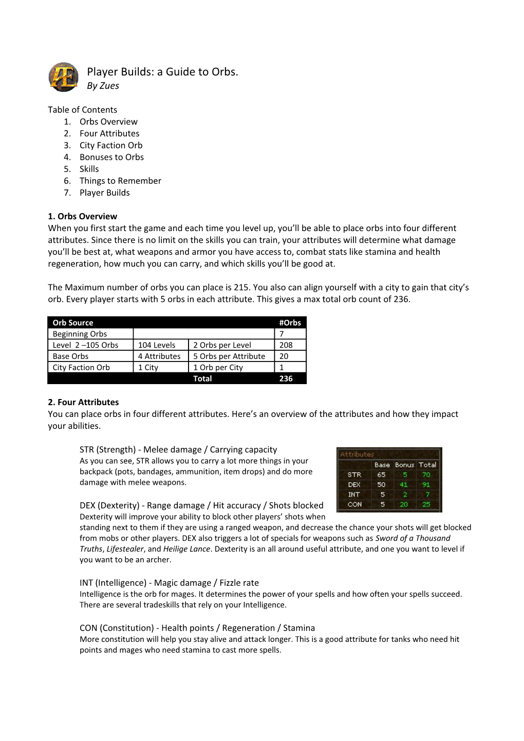 Player Builds, Orbs Guide