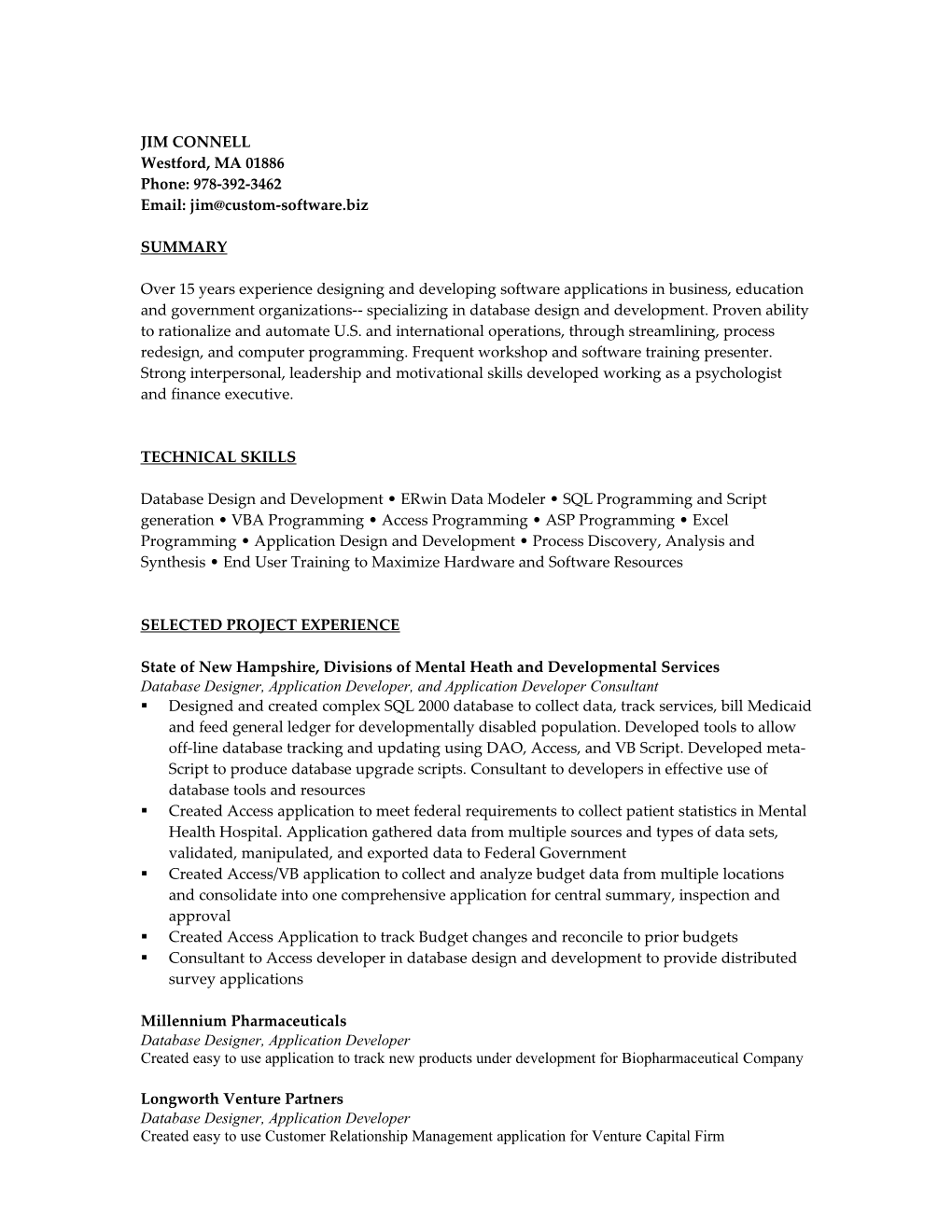 Jim Connell Résumé Page 1