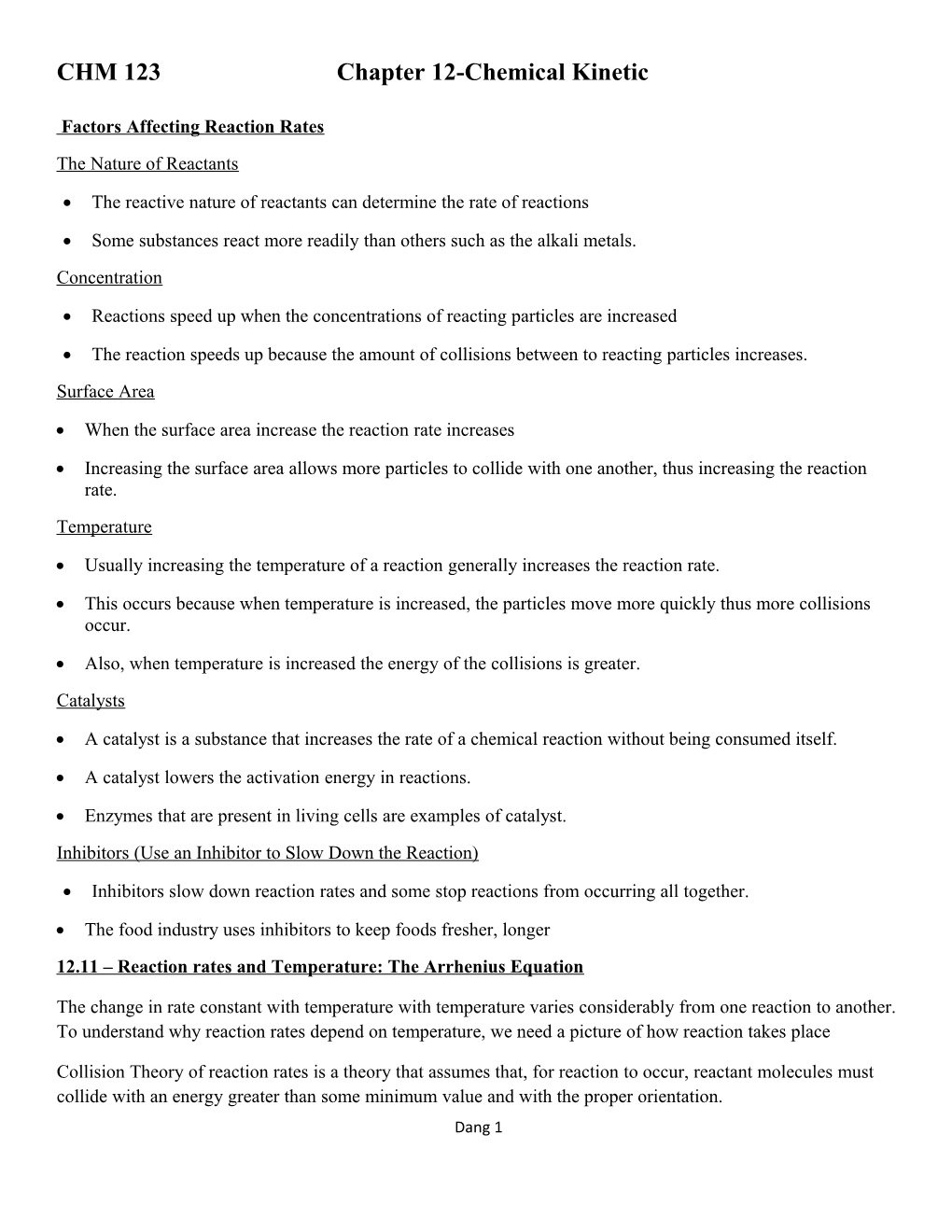 Factors Affecting Reaction Rates