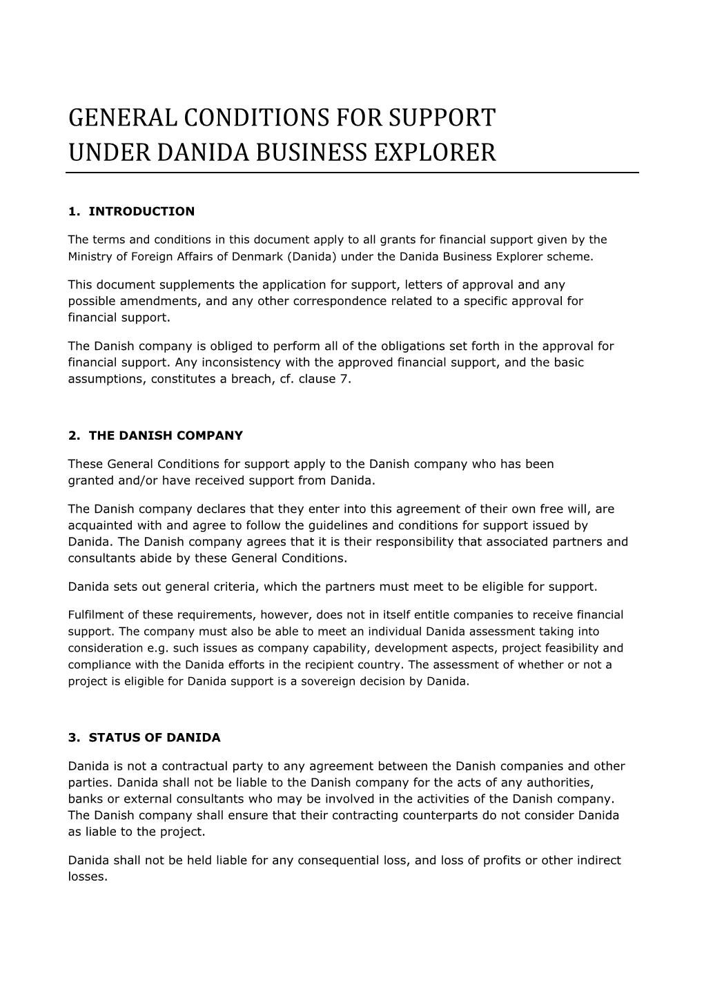 General Conditions for Support Under Danida Business Explorer
