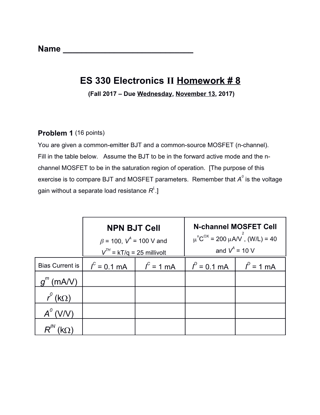ES 330 Electronics Iihomework #8