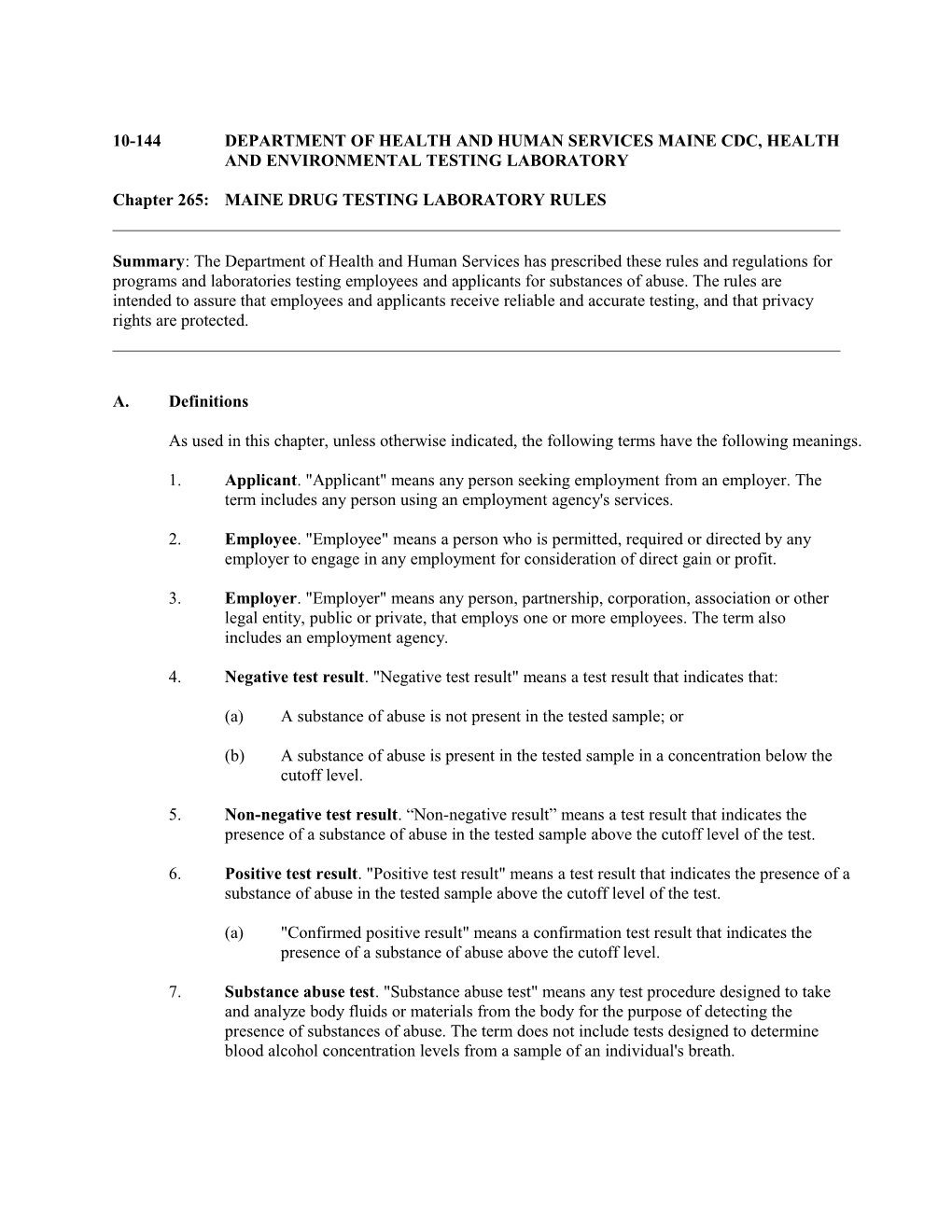 10-144Department of Health and Human Servicesmaine Cdc, Health and Environmental Testing