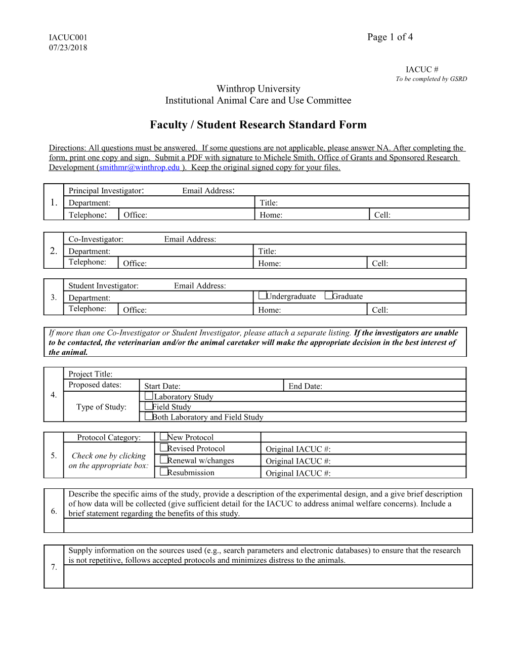 Faculty / Student Research Standard Form