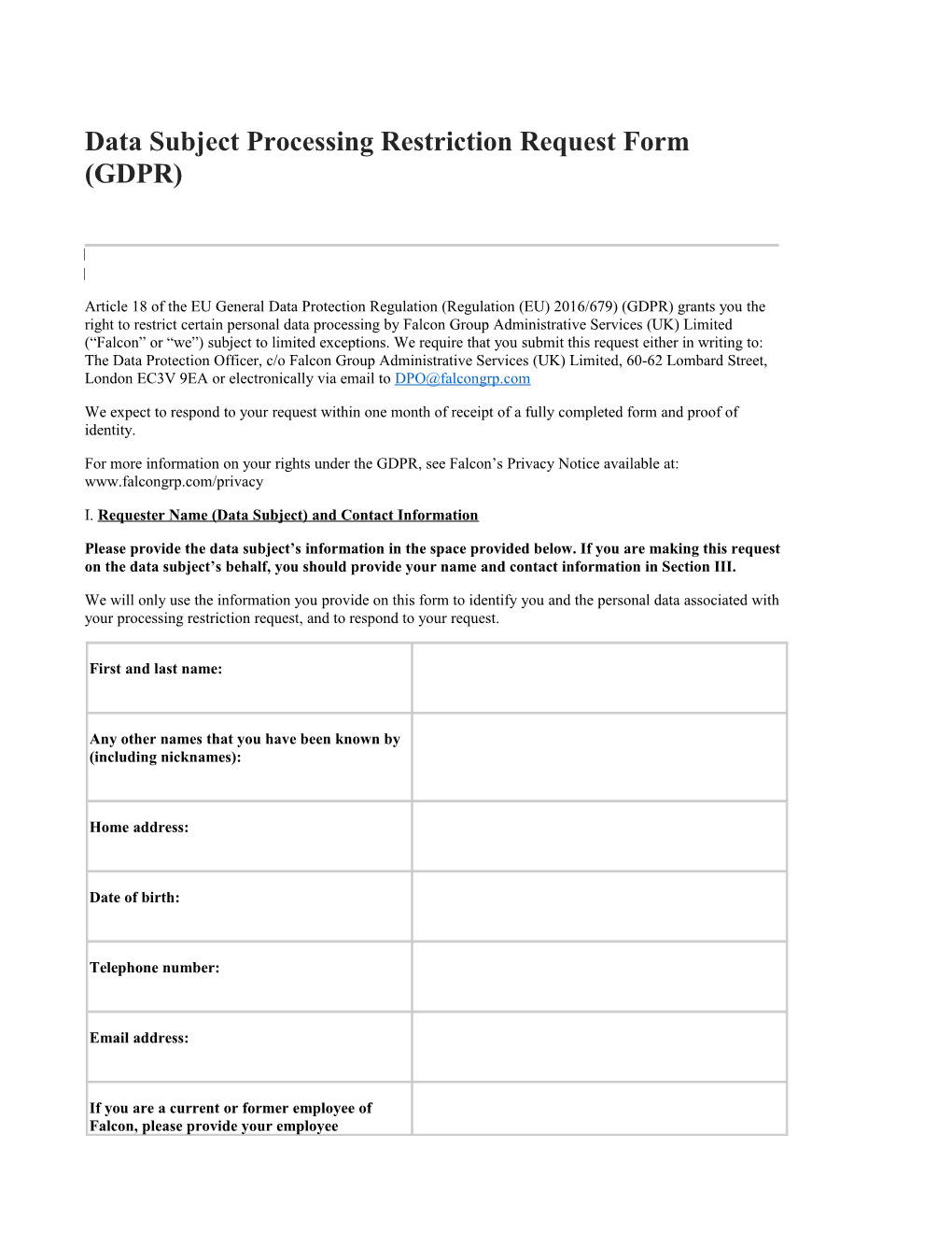 Data Subject Processing Restriction Request Form (GDPR)