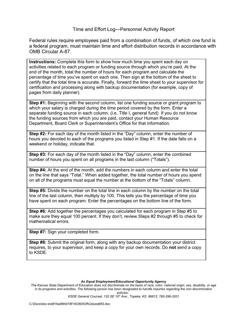 Personnel Activity Report