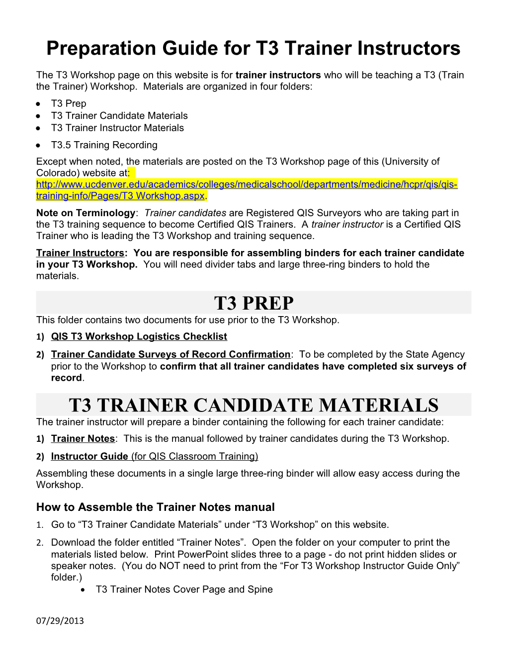 Preparation Guide for T3 Trainer Instructors