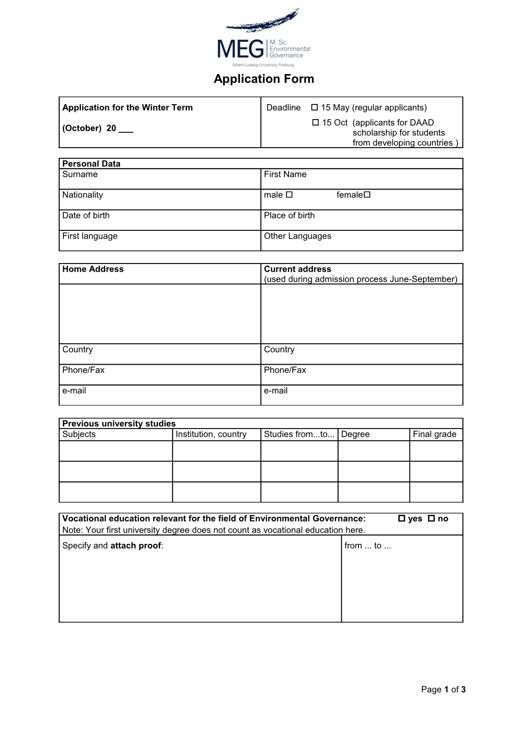 Application for Thewinter Term