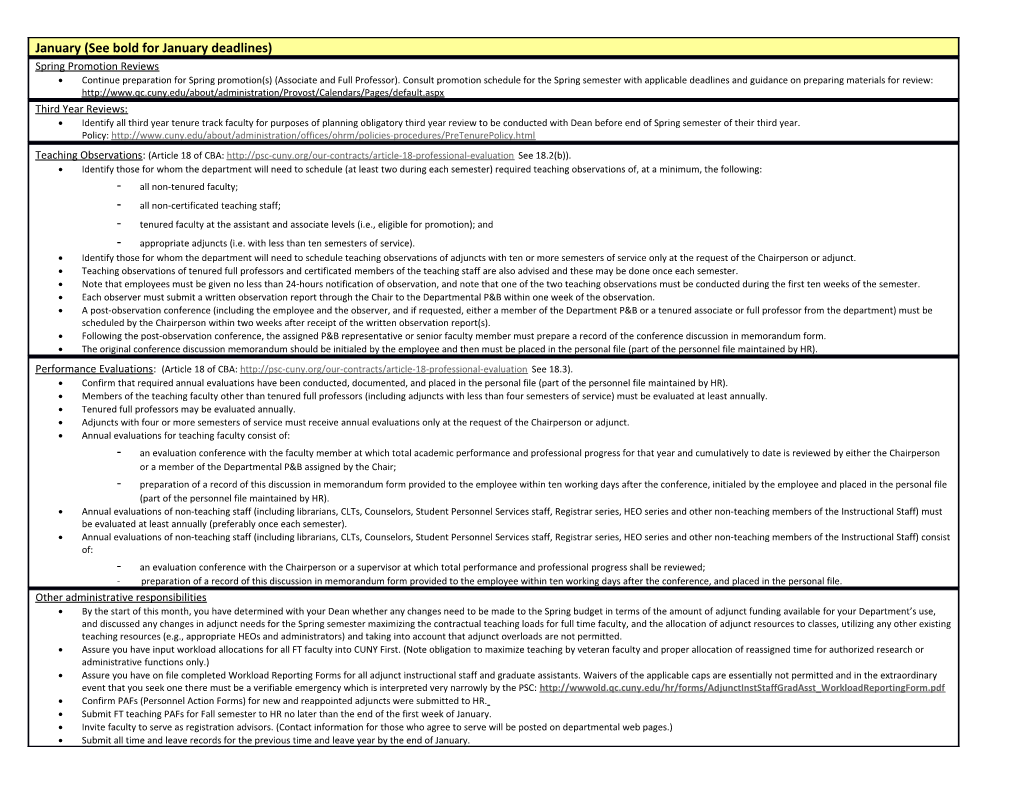 Chairperson Calendar of Tasks, 2012-2013