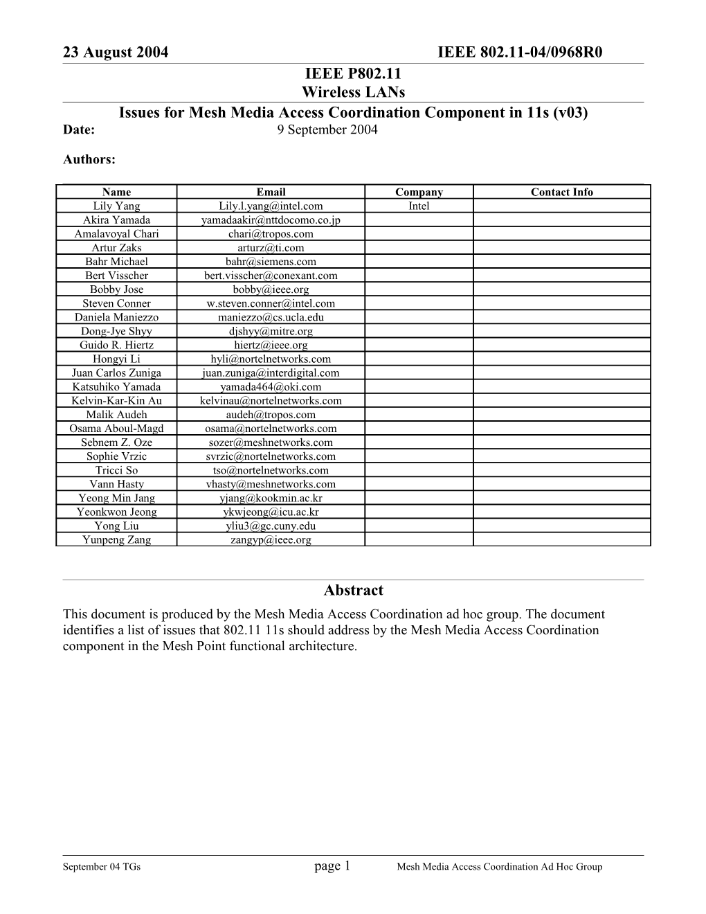 Issues for Mesh Media Access Coordination Component in 11S (V03)