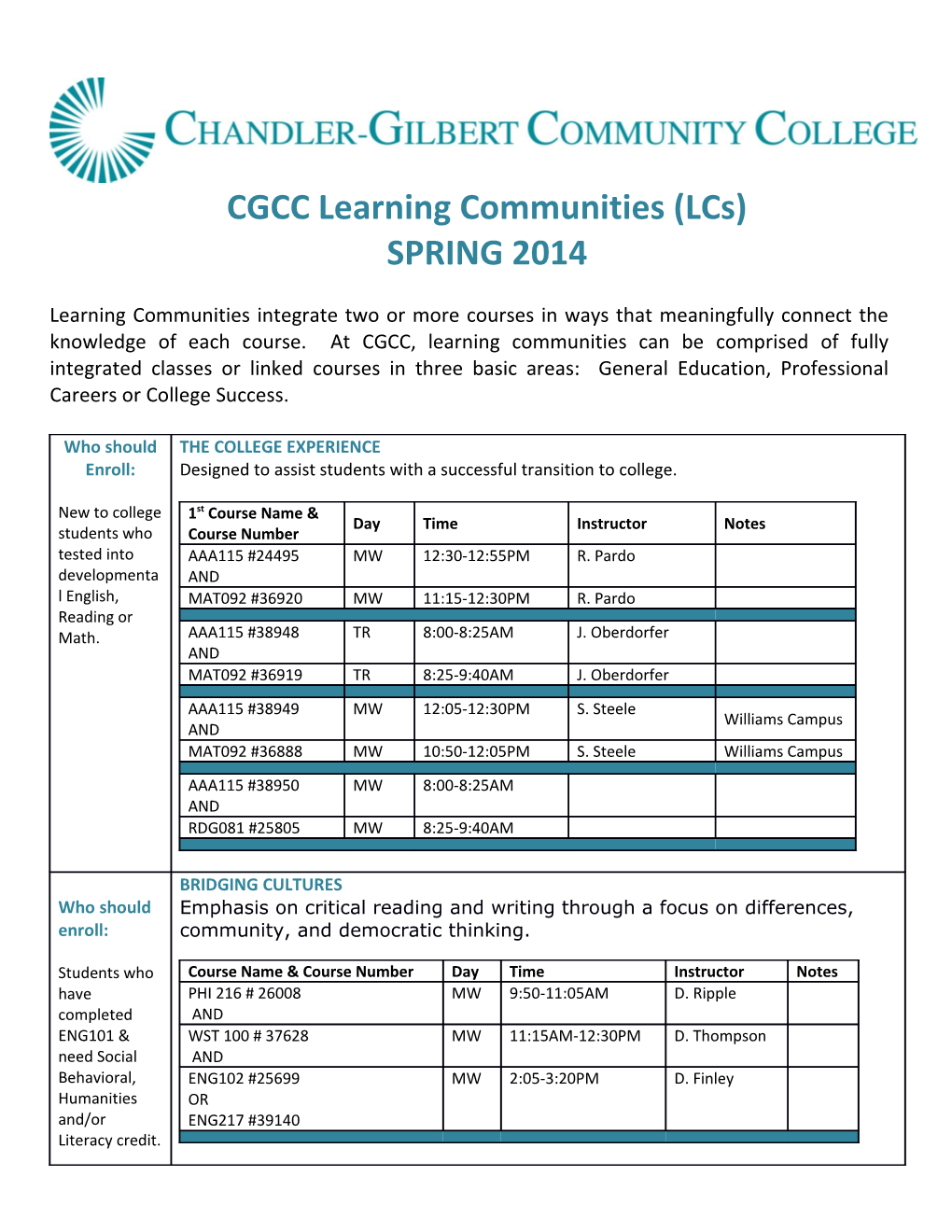 CGCC Learning Communities (Lcs)
