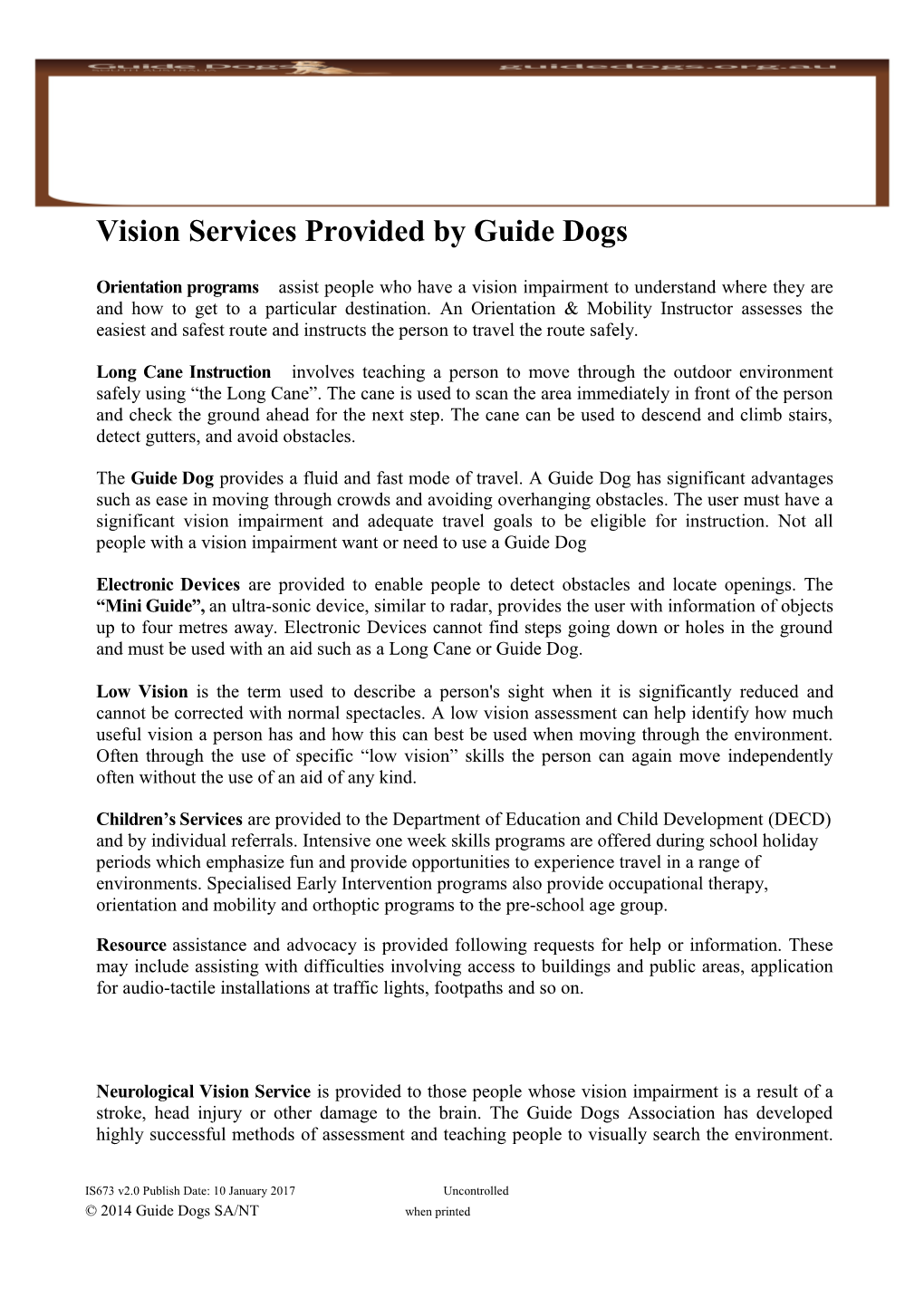 Vision Services Provided by Guide Dogs