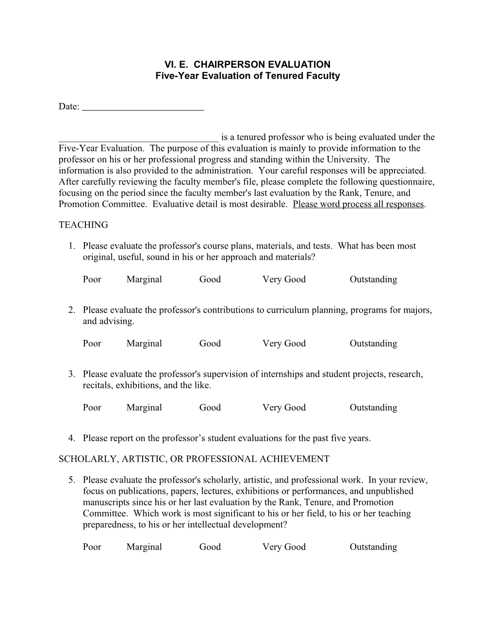 Five-Year Evaluation of Tenured Faculty