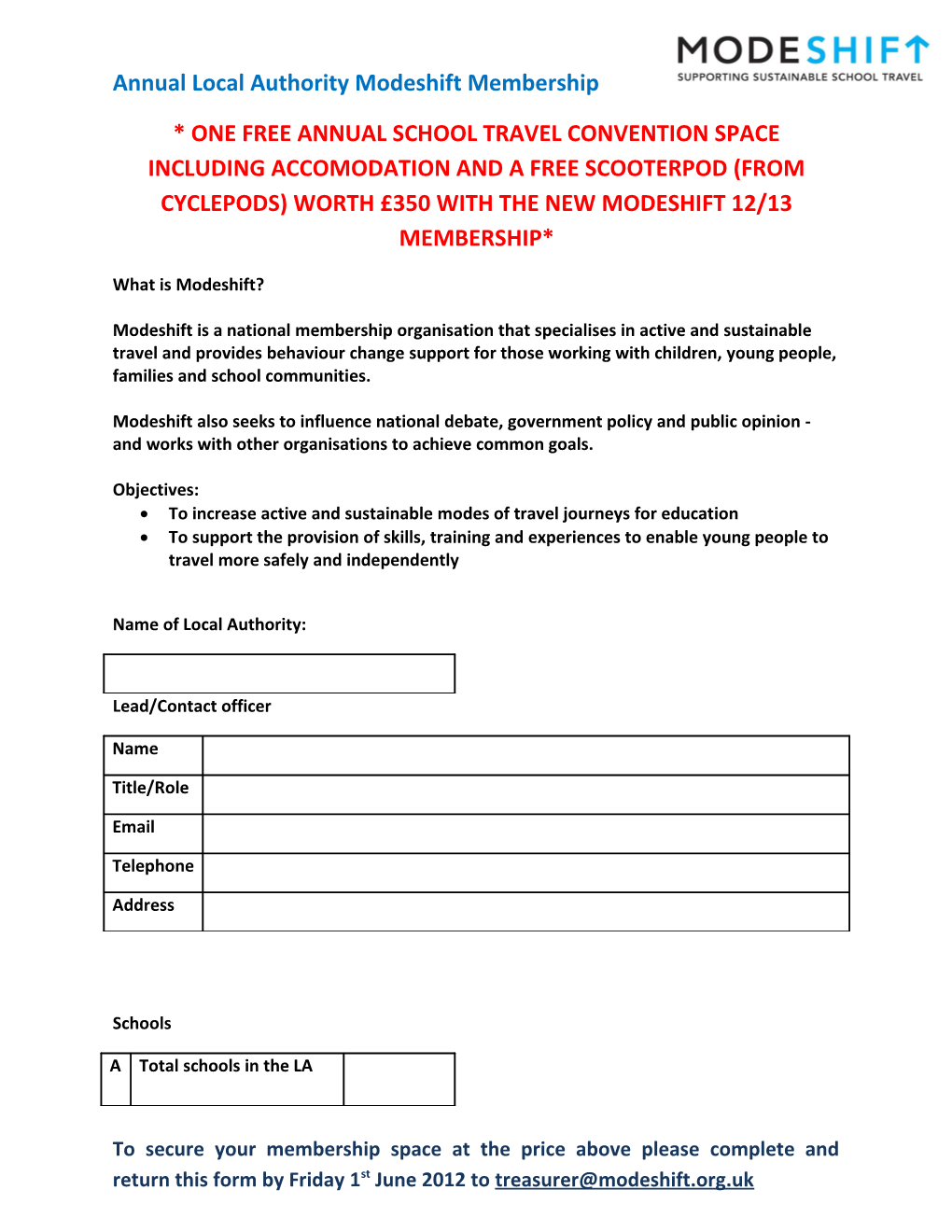 Annual Local Authority Modeshift Membership