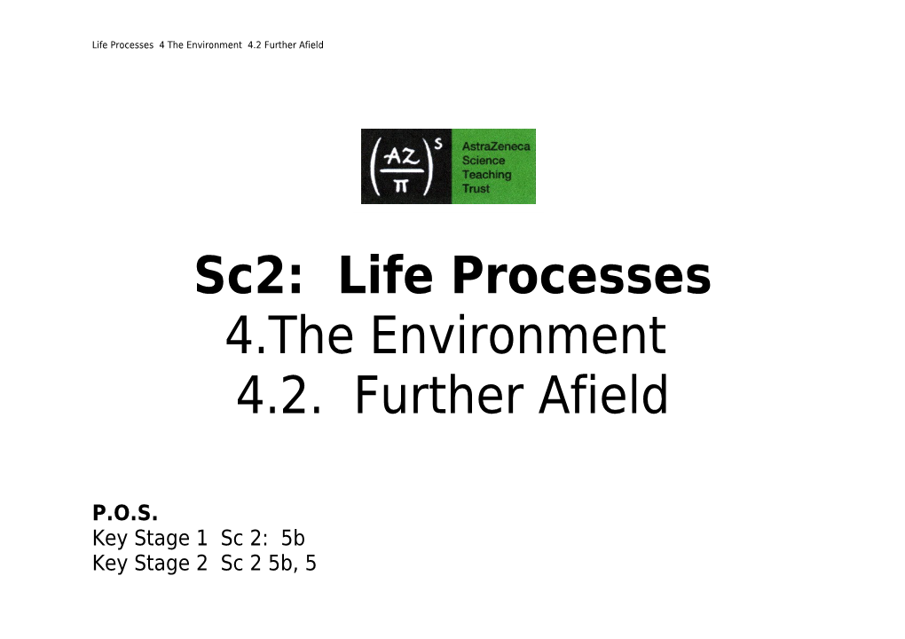 Life Processes 4 the Environment 4.2 Further Afield