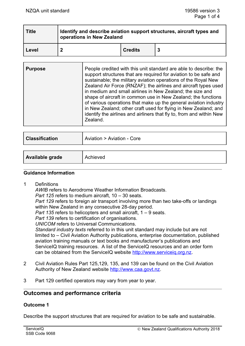 19586 Identify and Describe Aviation Support Structures, Aircraft Types and Operations