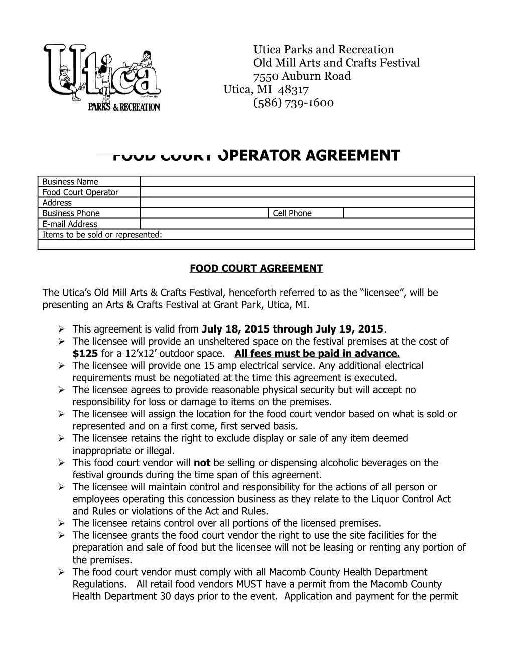 Concession Operator Agreement