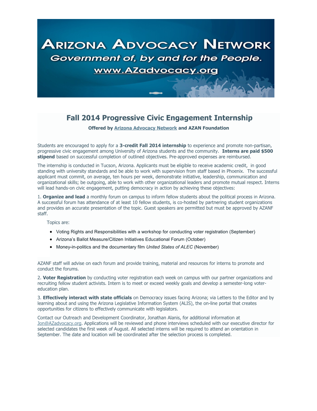 Fall 2014 Progressive Civic Engagementinternship