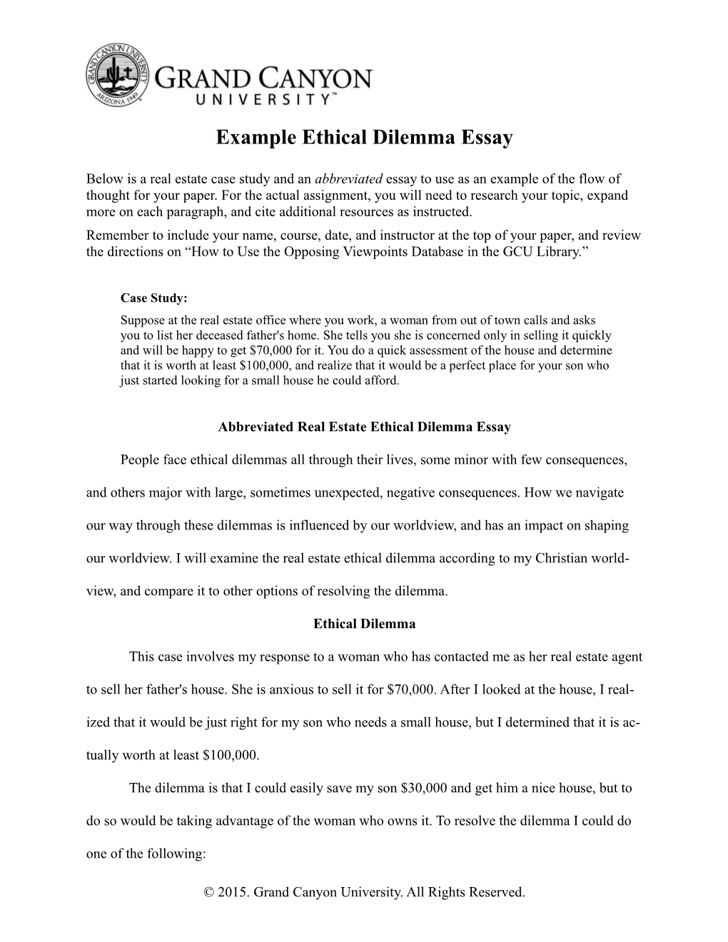Example Ethical Dilemma Essay