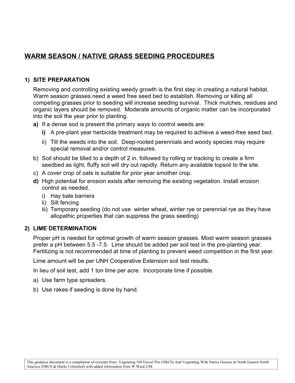 Warm Season / Native Grass Seeding Procedures