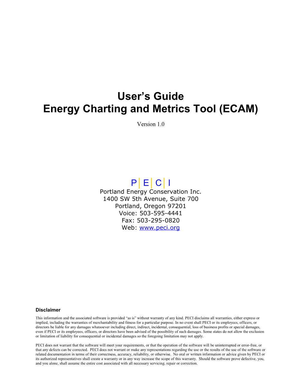 User S Guide Energy Charting and Metrics Tool (ECAM)