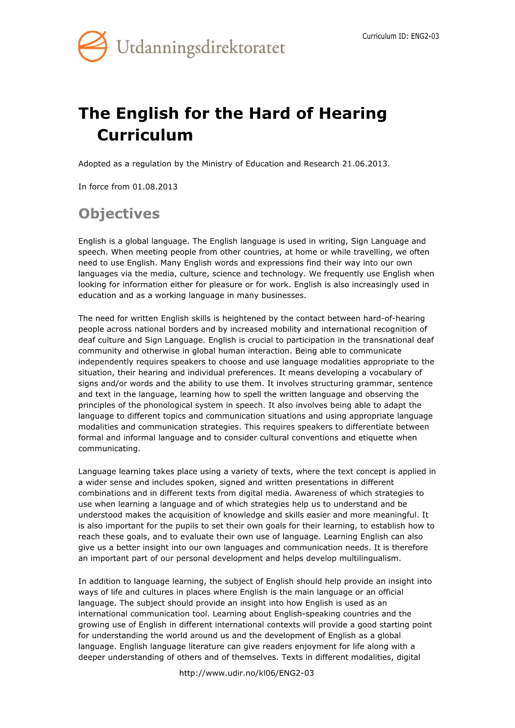 The English for the Hard of Hearing Curriculum