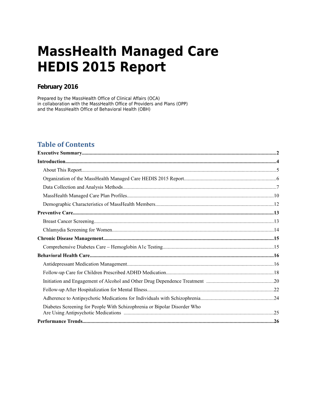 Masshealth Managed Care HEDIS2015 Report