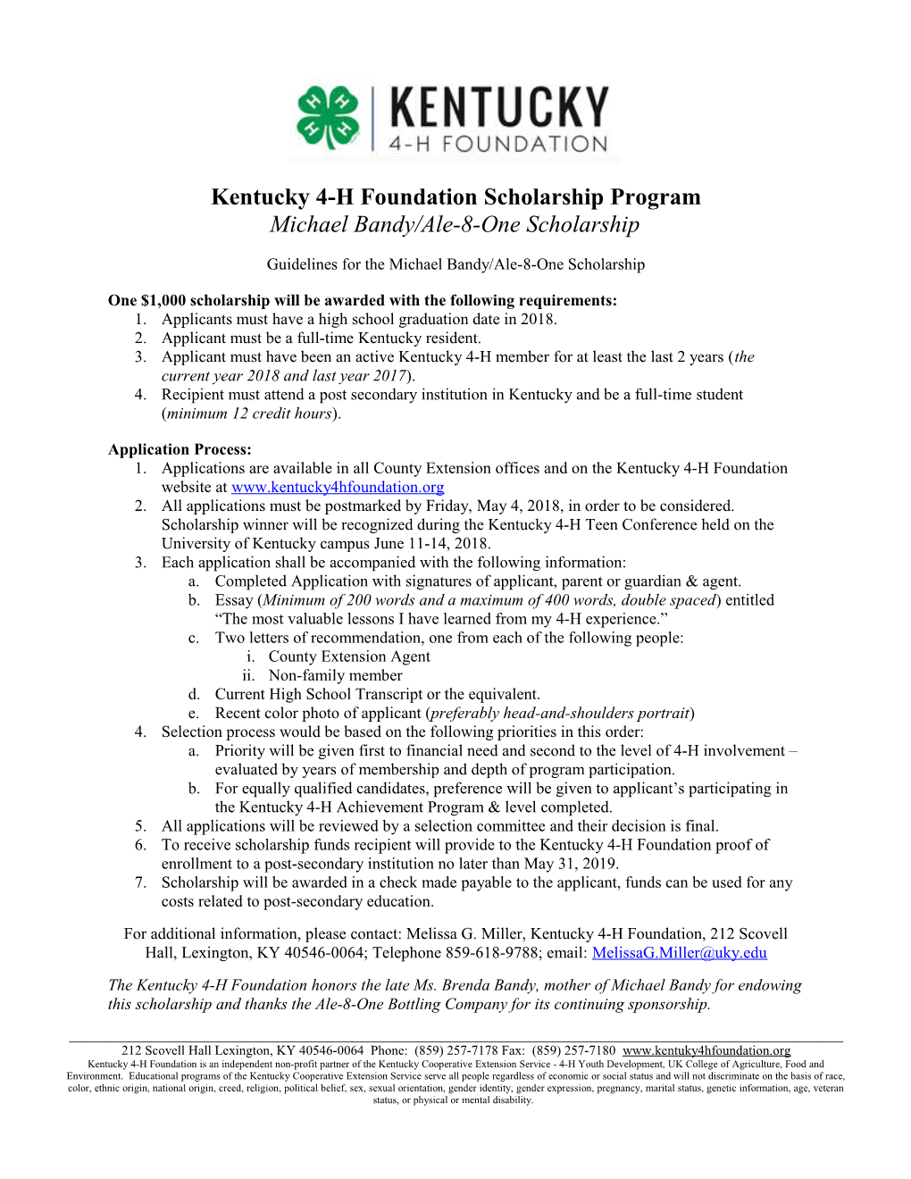 Kentucky 4-H Foundation Scholarship Program