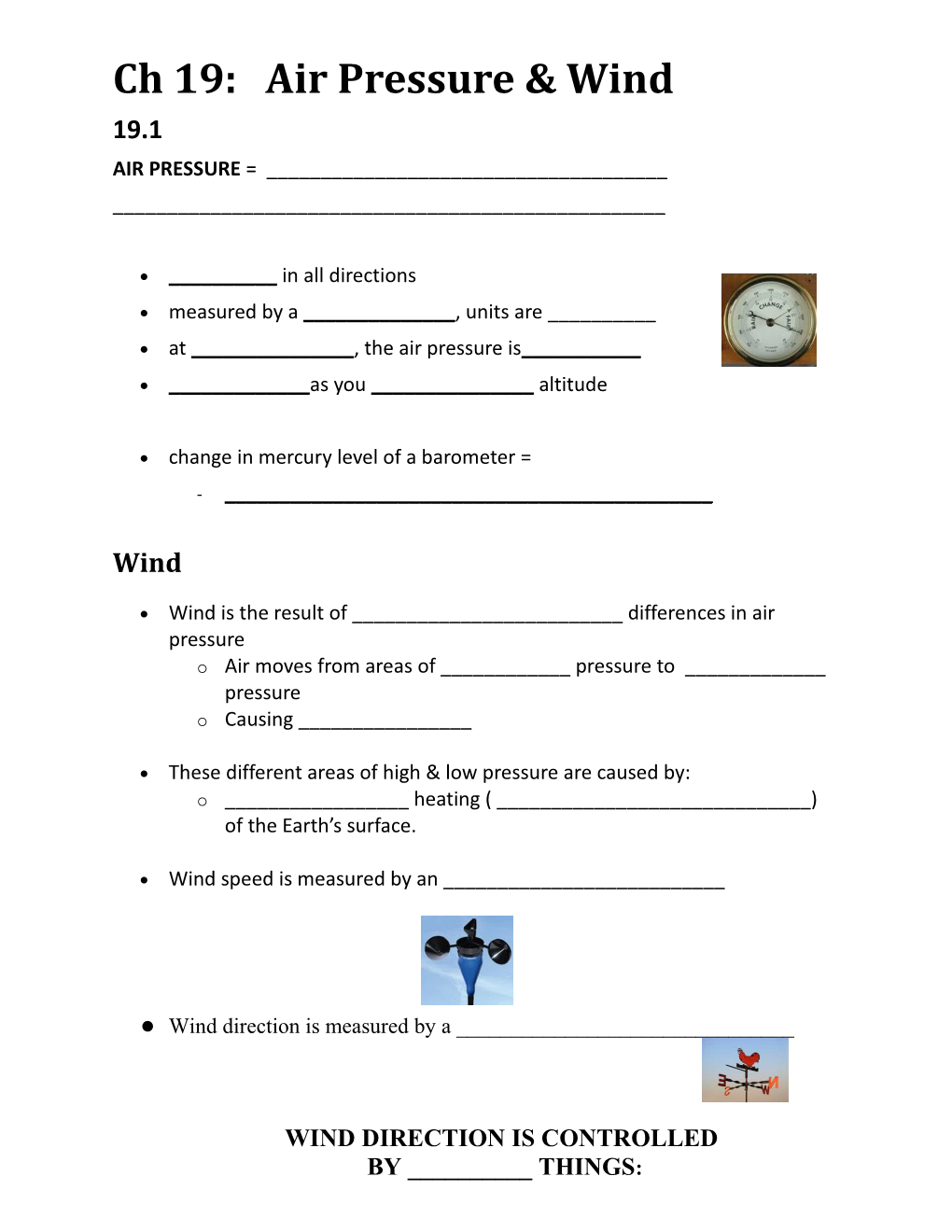 Ch 19: Air Pressure & Wind