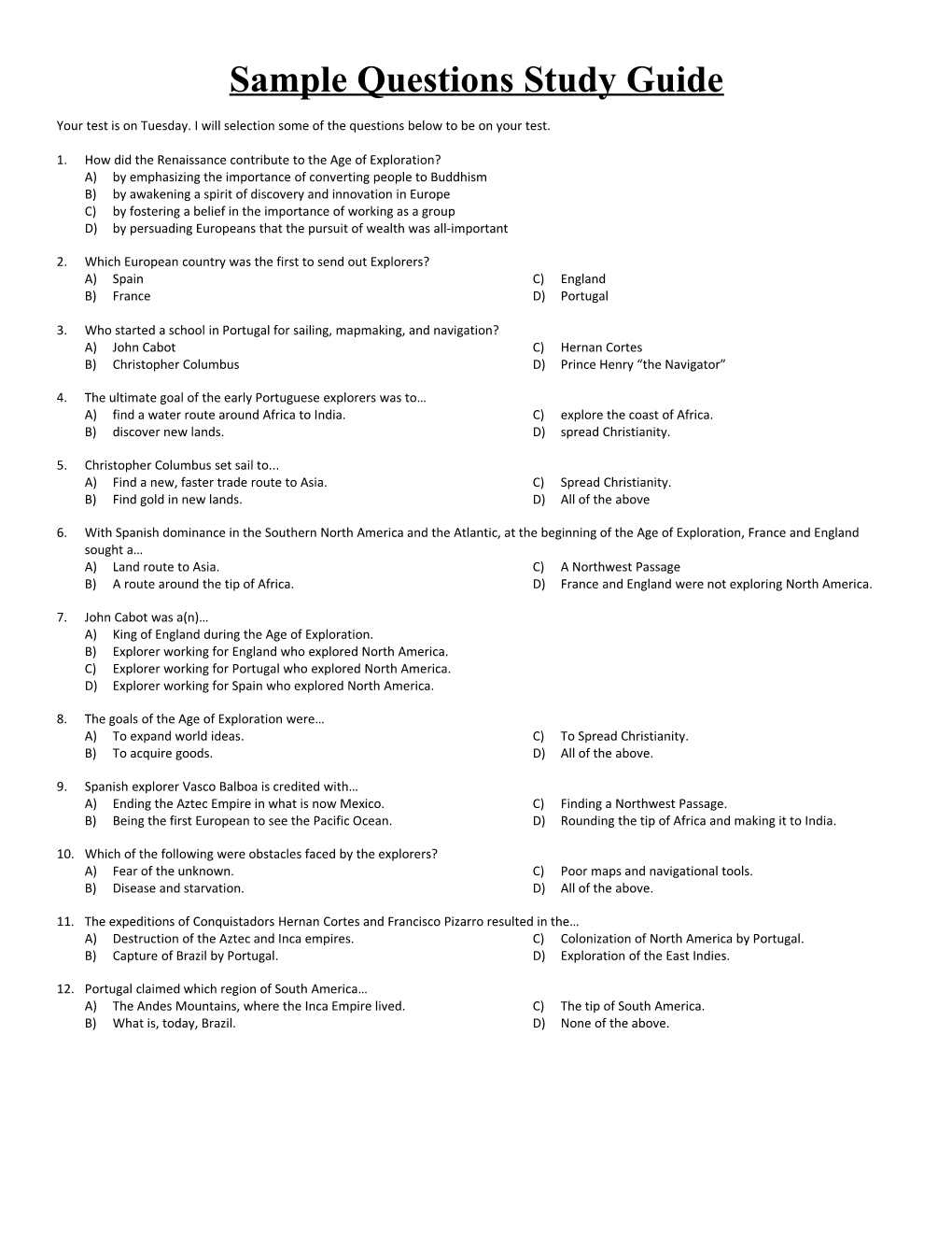 Sample Questions Study Guide