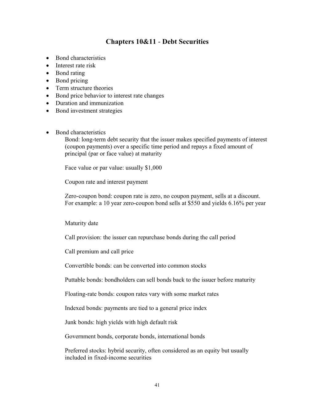 Chapters 10&11 - Debt Securities