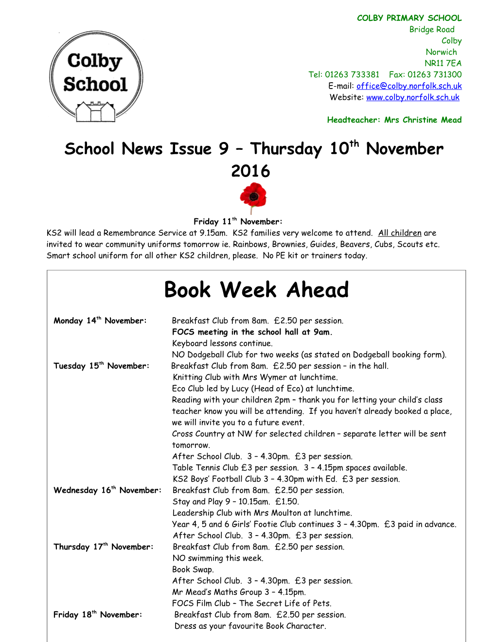 School News Issue9 Thursday 10Th November 2016