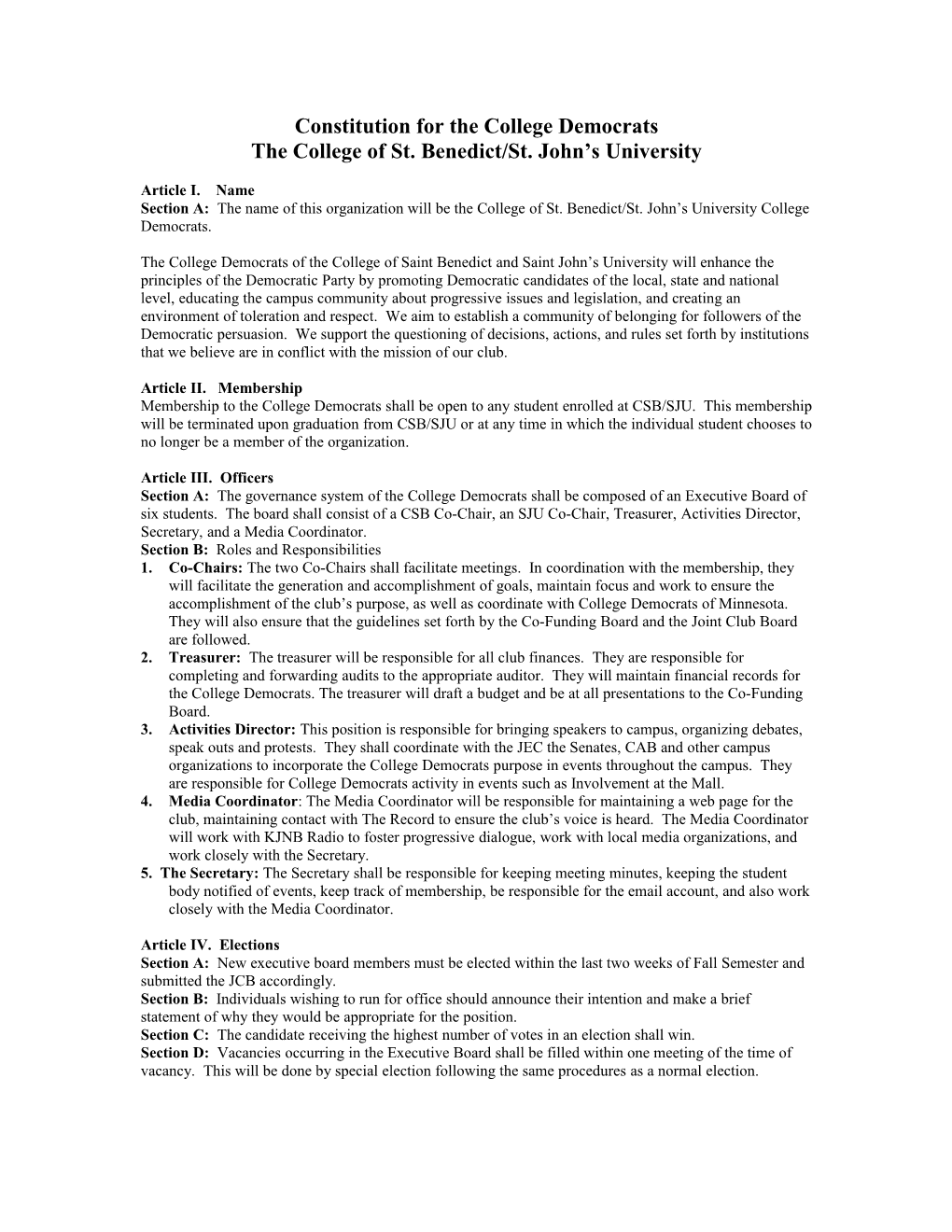 Constitution for the College Democrats