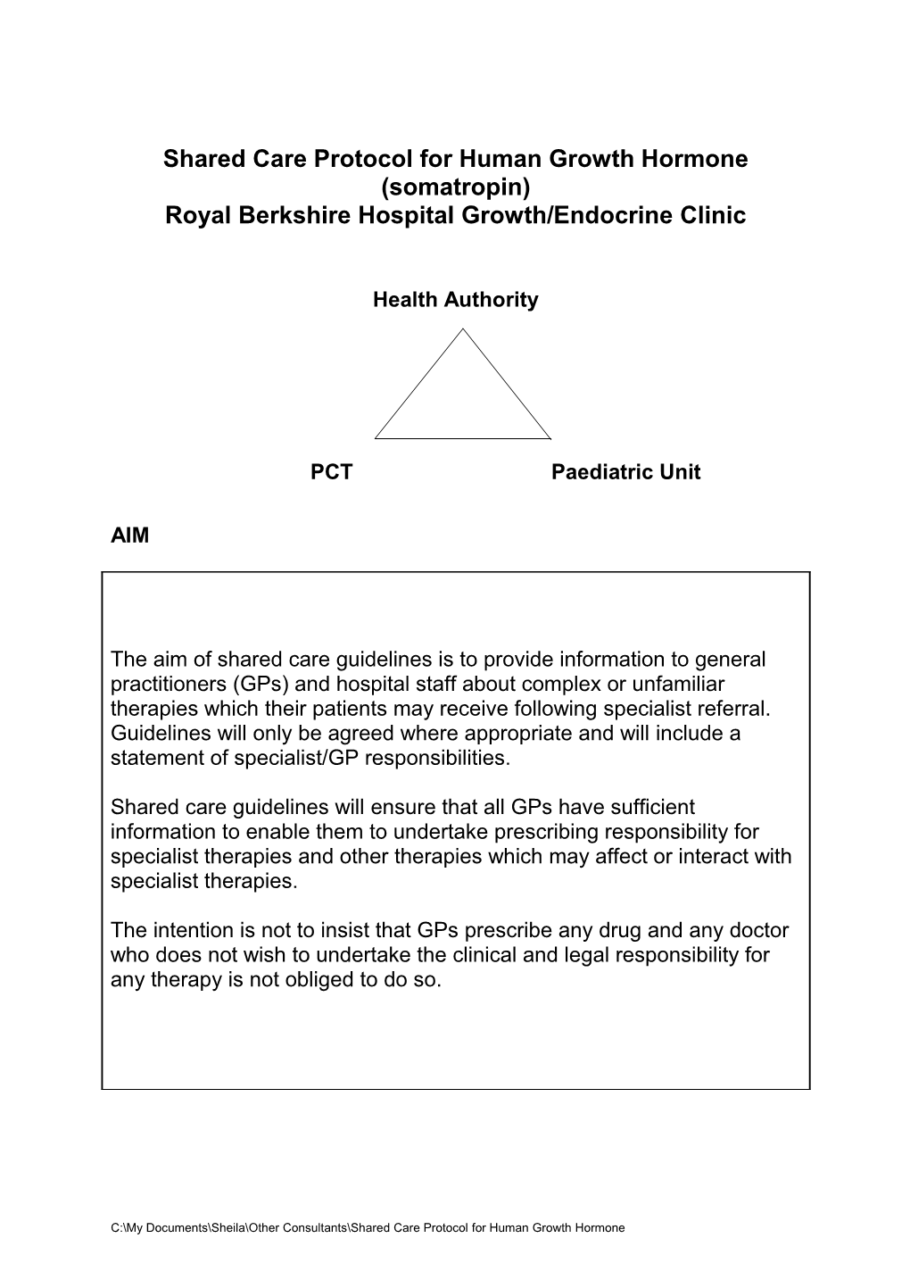 Shared Care Protocol for Human Growth Hormone (Somatropin)