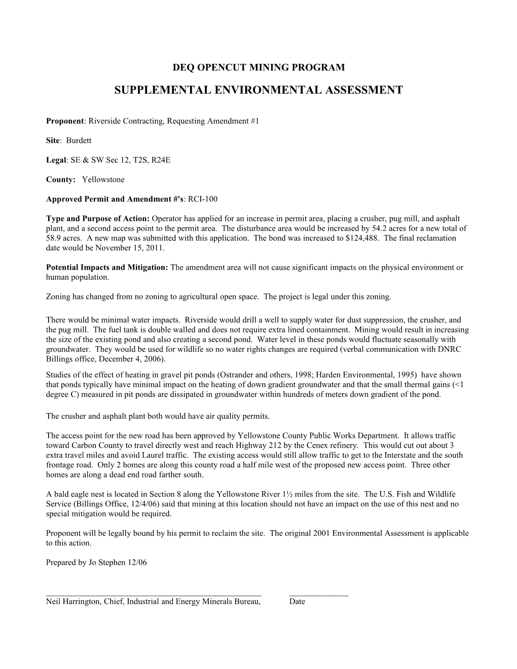 Supplemental Environmental Assessment