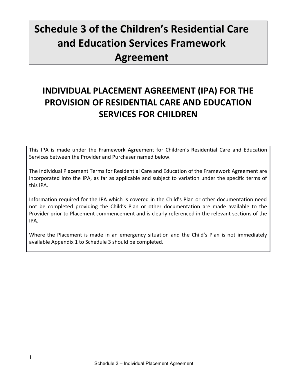 National Framework Contract for Independent Fostering Agency Placements