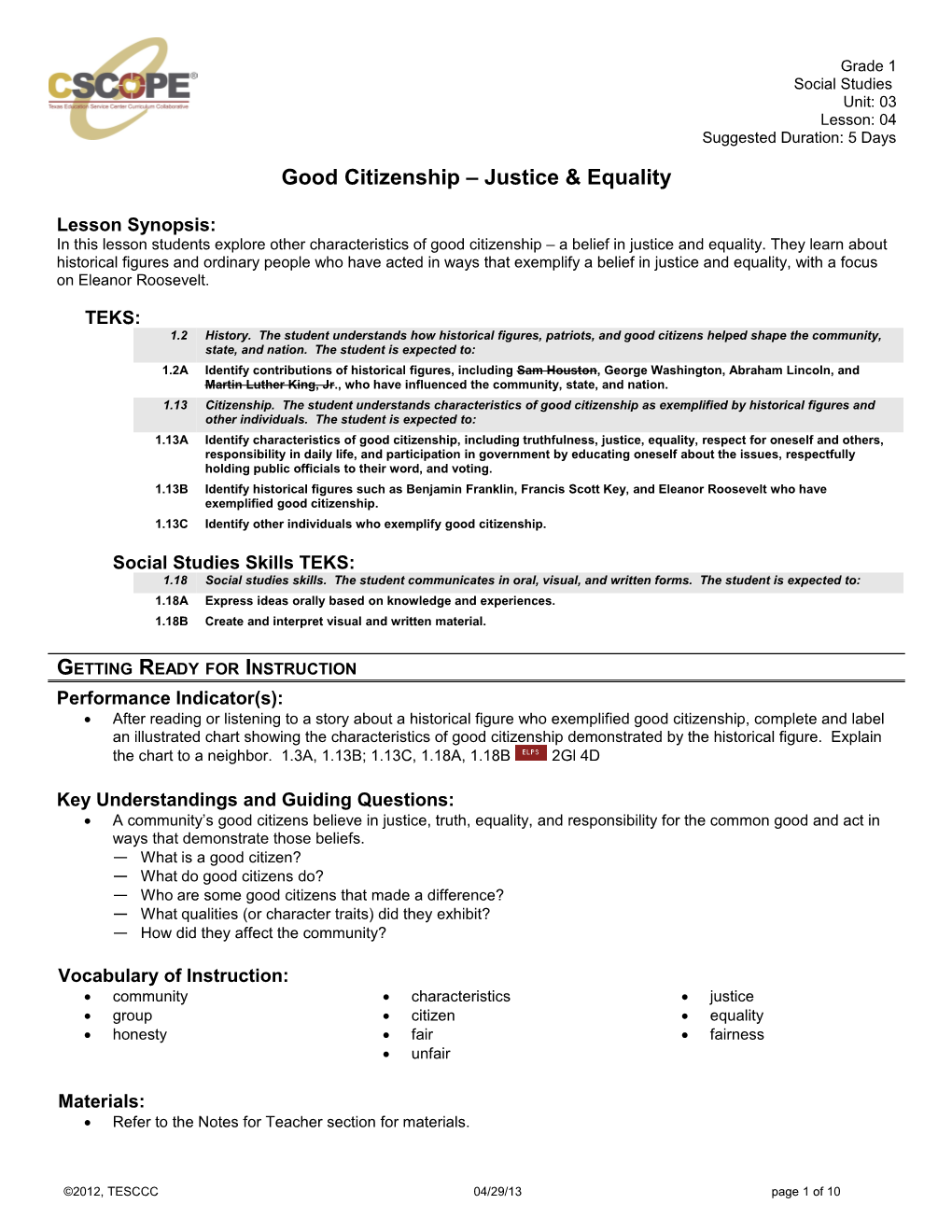 Good Citizenship - Justice & Equality