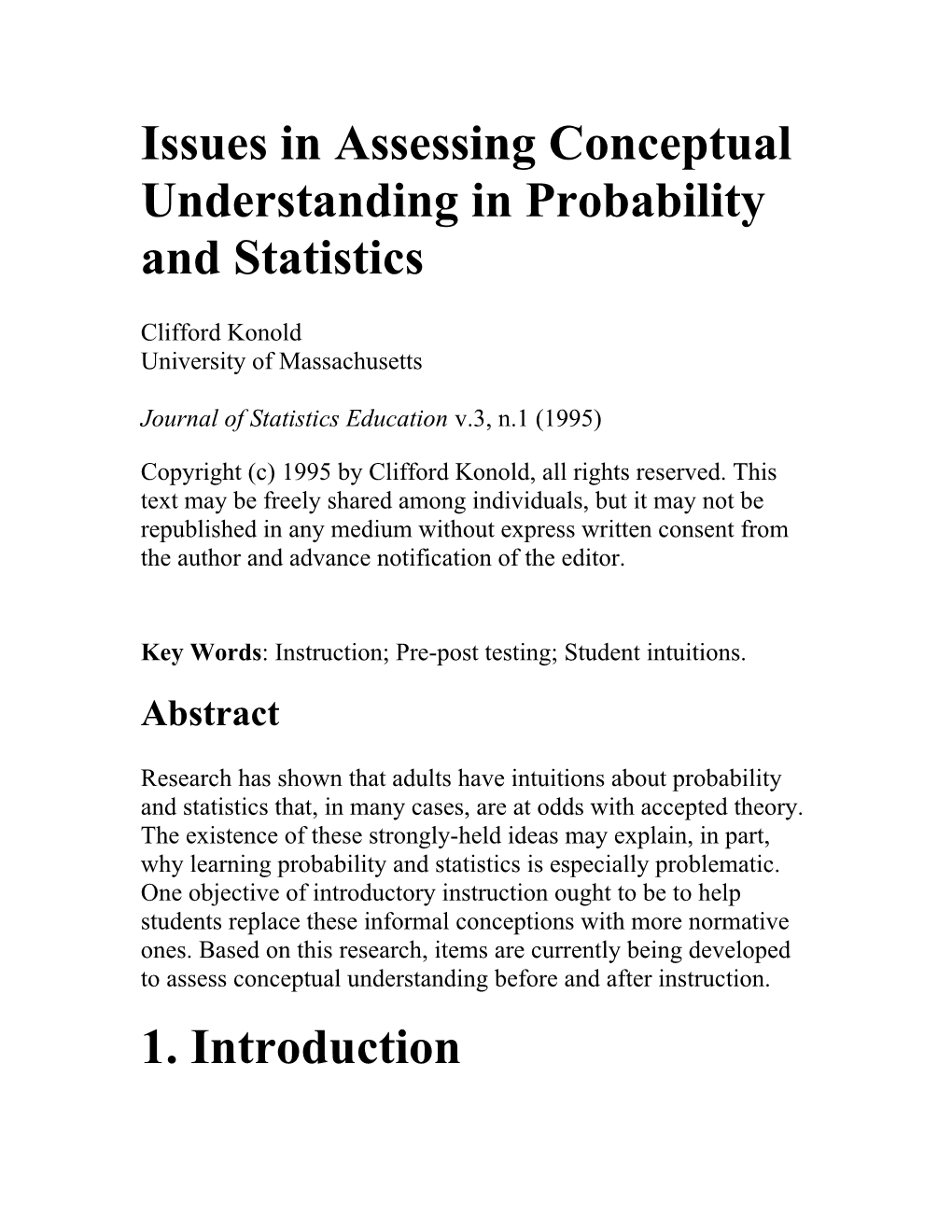 Issues in Assessing Conceptual Understanding in Probability and Statistics