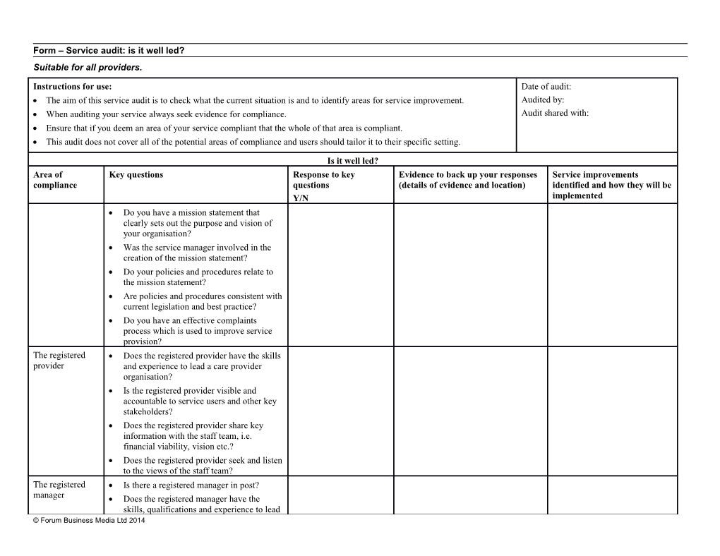 Form Service Audit: Is It Well Led?