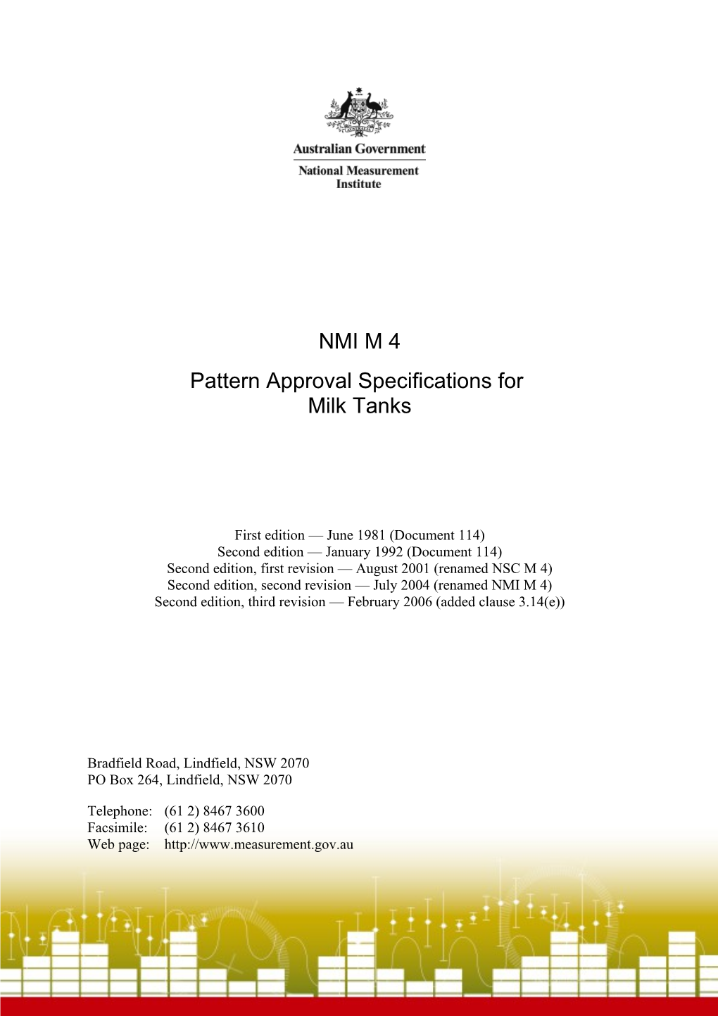 NMI M 4 Pattern Approval Specifications for Milk Tanks
