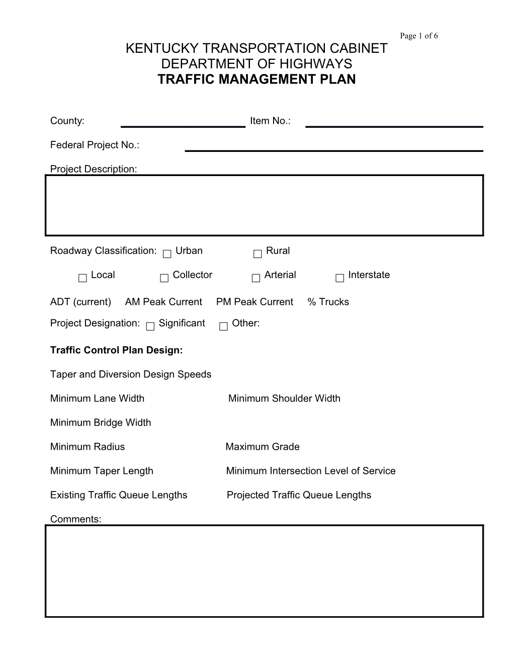Traffic Management Plan Form 03-08-10