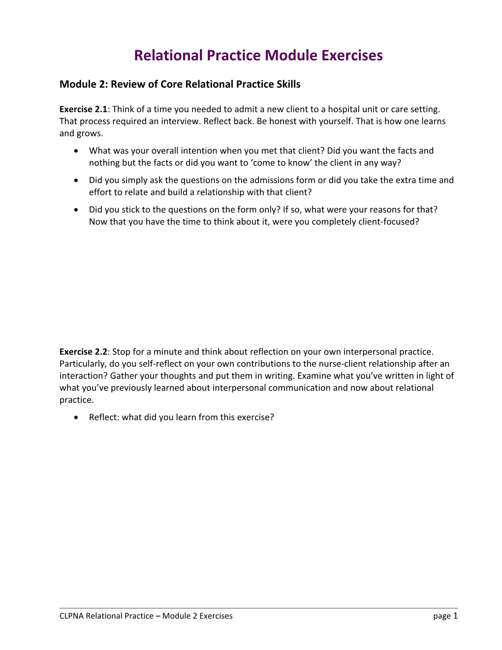 Relational Practice Module Exercises