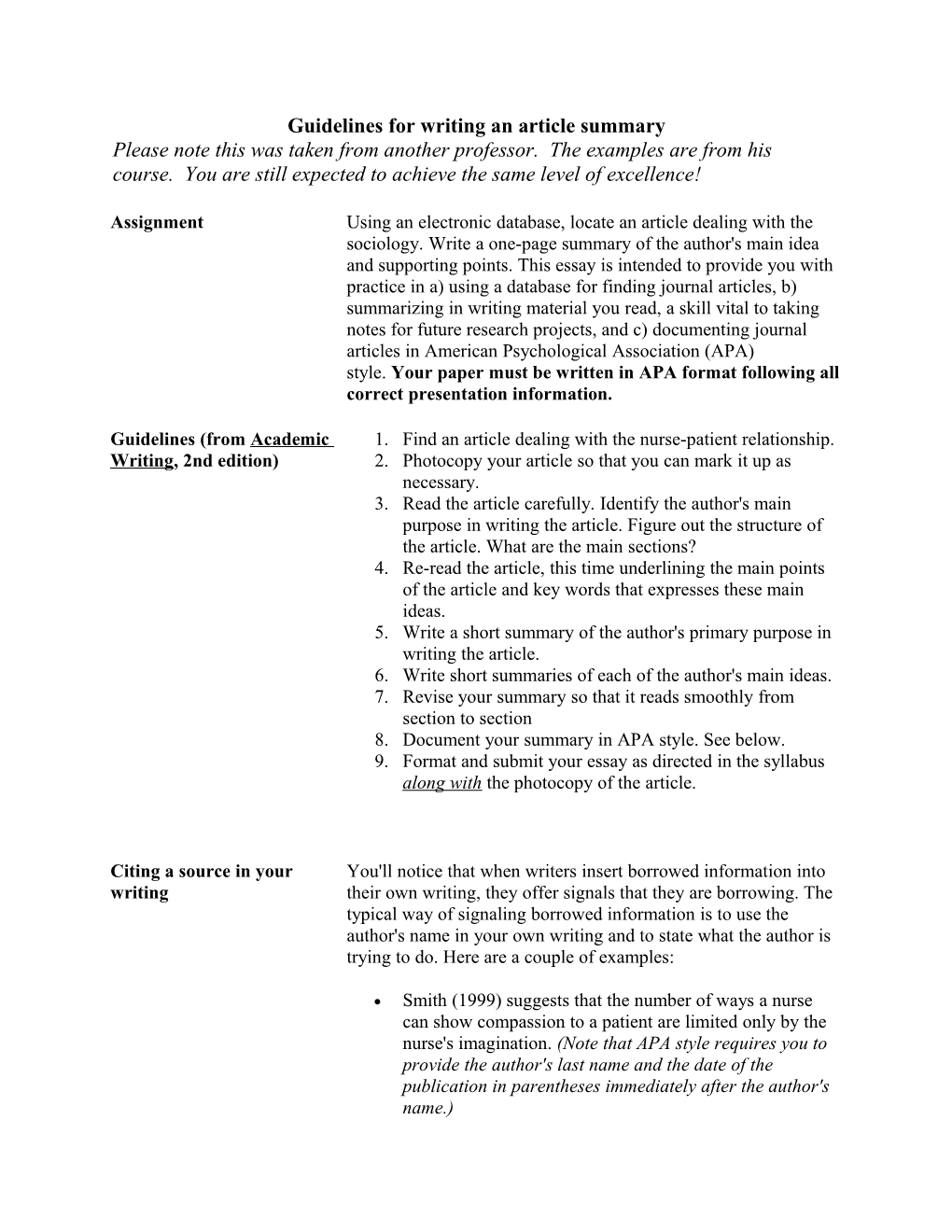 Guidelines for Writing an Article Summary