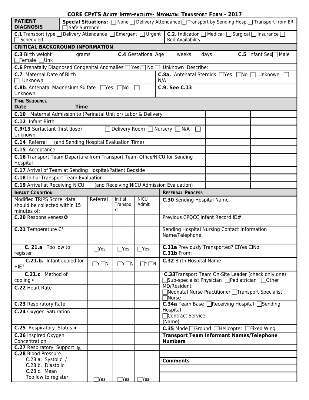 Draft 7 Neonatal Transport Form Draft 7