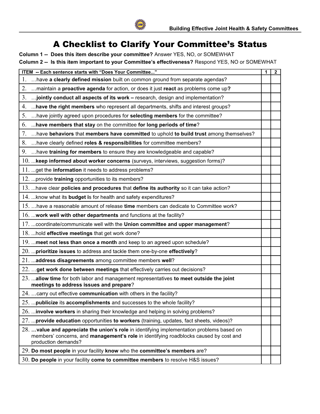 A Checklist to Clarify Your Committee S Status