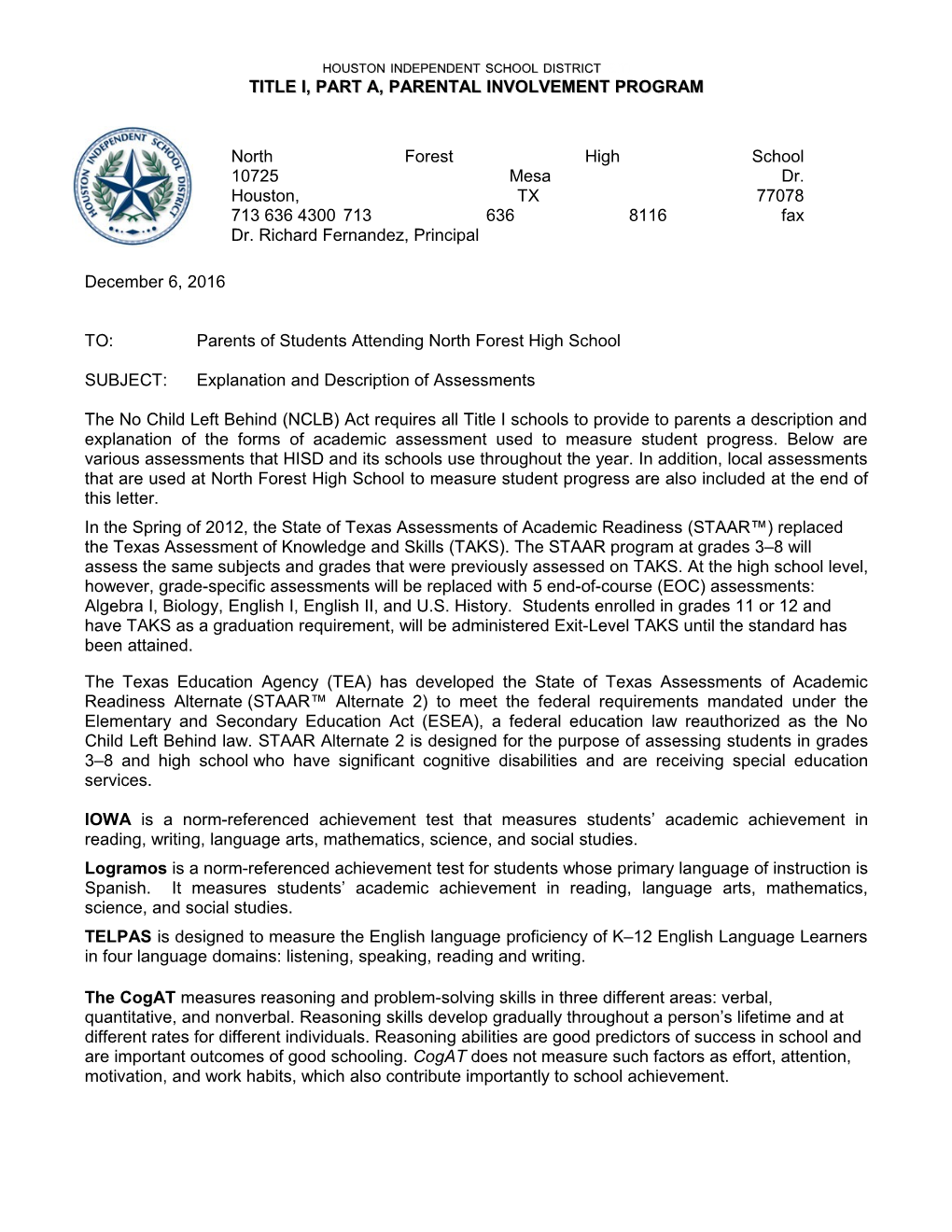 HOUSTON INDEPENDENT SCHOOL Districtram