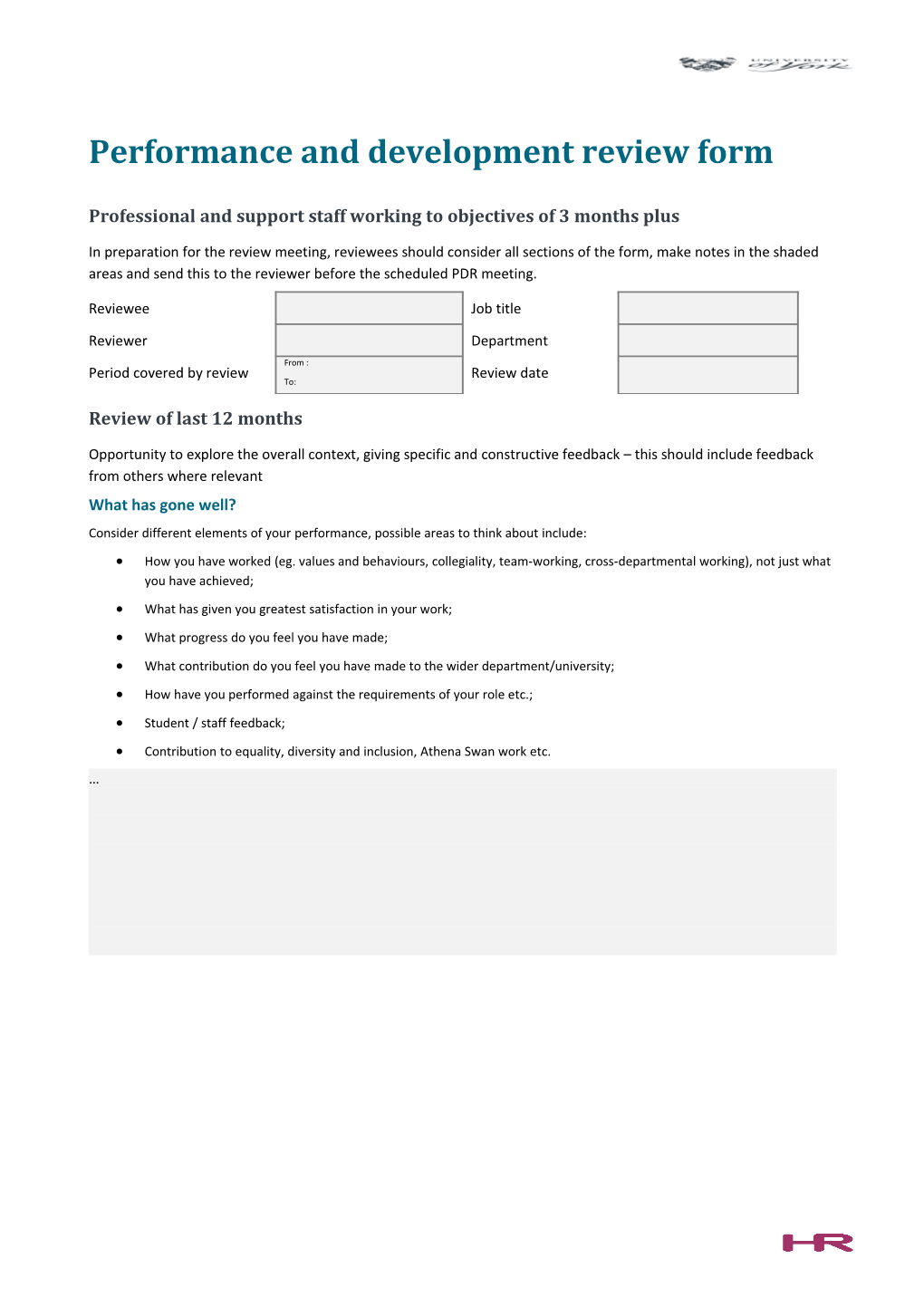 Performance Anddevelopment Review Form